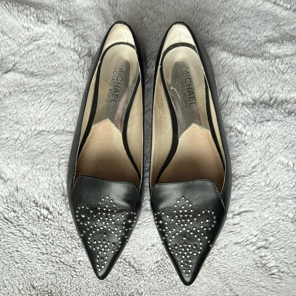 Michael Kors Women's Black Almond Toe Flat Shoes with Studded Design - Picture 1 of 8